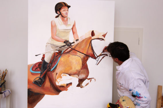 portrait peint sur commande, equitation peint, dessin, esquisse, peinture