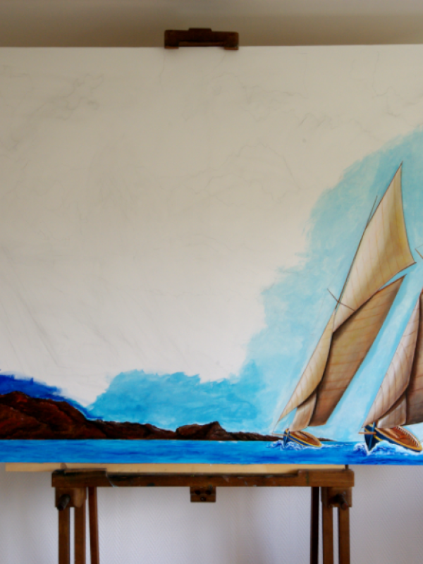 toile de bateau peinte à la main, marine, régate, belle toile